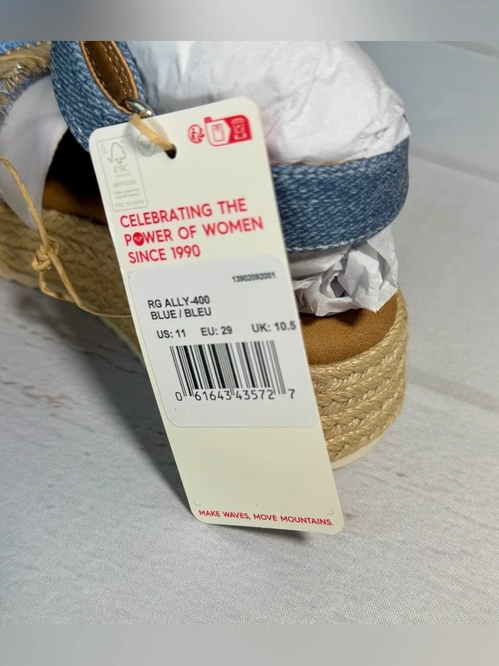 Roxy Ally Espadrille Platform Sandals Blue Denim Fringe Girls Size 11 NIB
